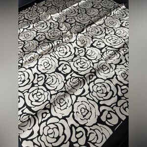 100% silk scarf bandana black white rose camellia NWOT